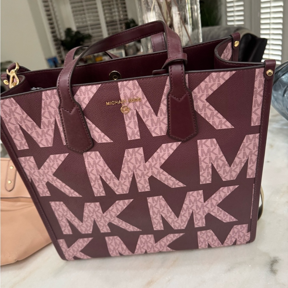 Michael Kors Burgundy and Pink Logo Tote
